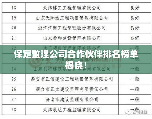 保定监理公司合作伙伴排名榜单揭晓！