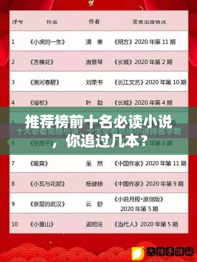 推荐榜前十名必读小说，你追过几本？
