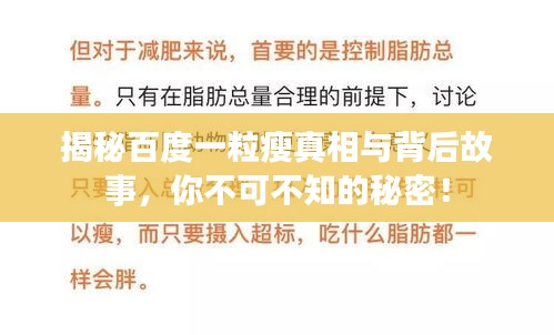 揭秘百度一粒瘦真相与背后故事，你不可不知的秘密！