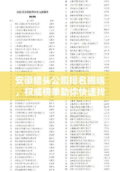 安徽猎头公司排名揭晓，权威榜单助你快速找到优质服务企业！